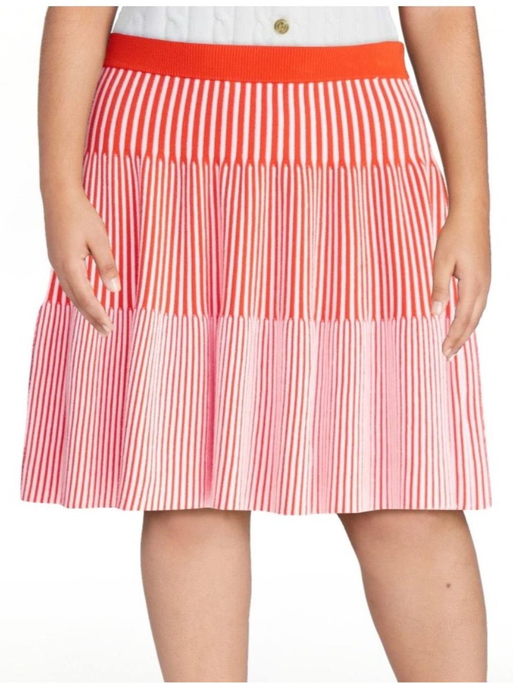 Red & Orange White Striped Tiered Skater Skirt